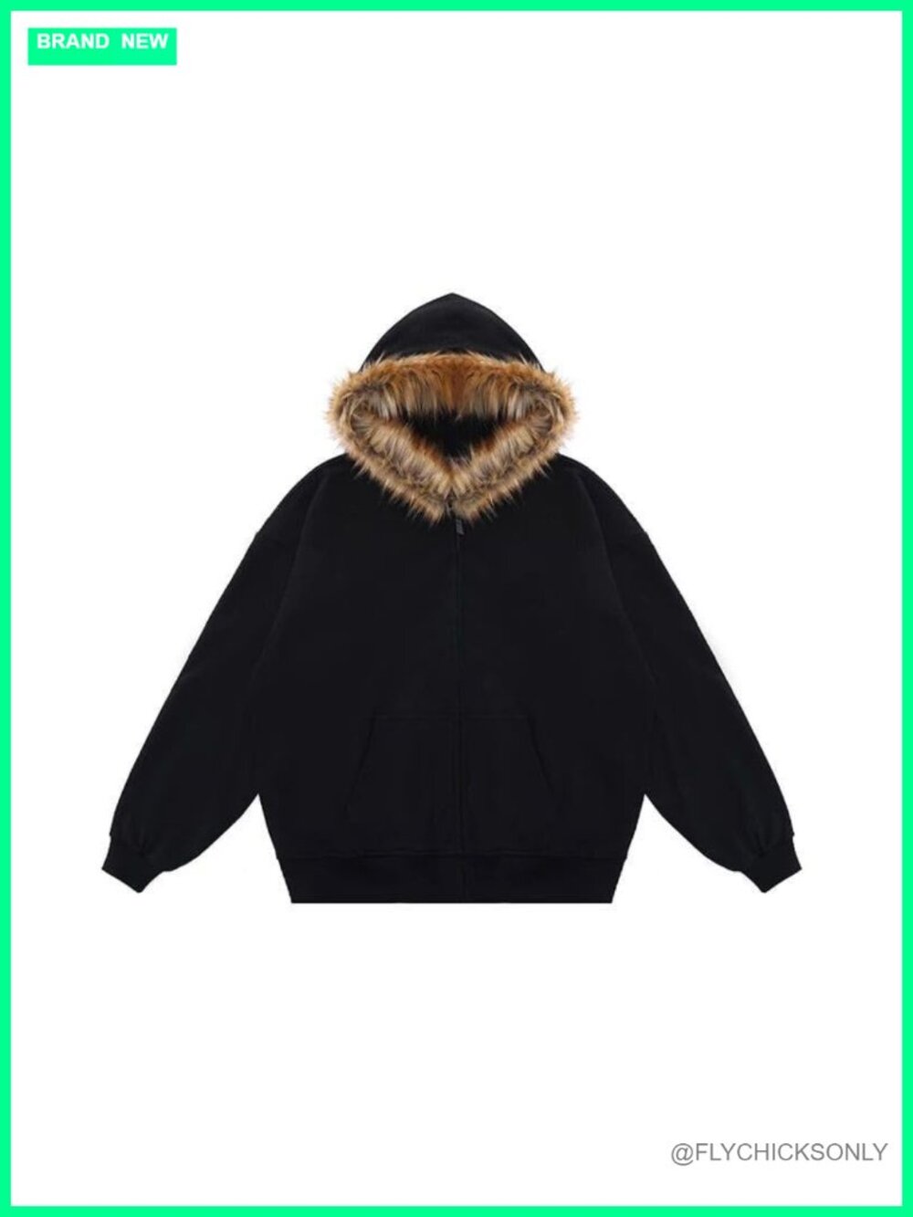 Y2K Zip Up Hoodie Fur Hood Fuzzy Winter Sweatshirt